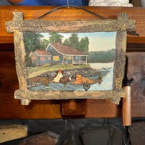 Rustic Cabin Wall Art with Dog and Child